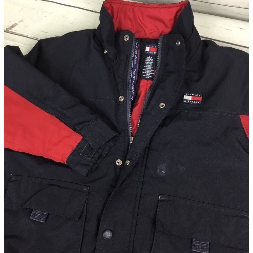 Tommy Hilfiger Windbreaker Jacket Boys 7 Colorblock Flag Crest Full Zip Vintage‎